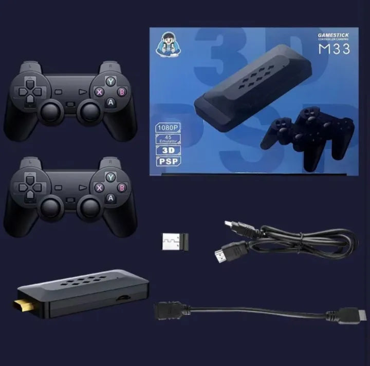 M33 Game stick 4k,3D Games And Plug and Play Video Game Stick Built in 64gb 33,000 Games, 45 Classic Emulators, 4K High Definition HDMI Output for TV with Dual 2.4G Wireless Controllers
