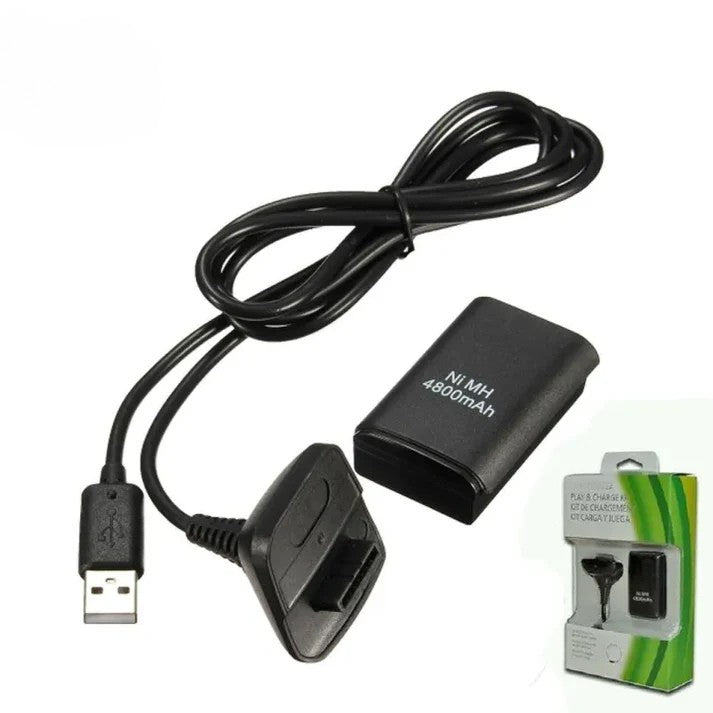 2 in 1 Charger Cable + Rechargeable Battery Pack for Xbox 360 Wireless Controller
